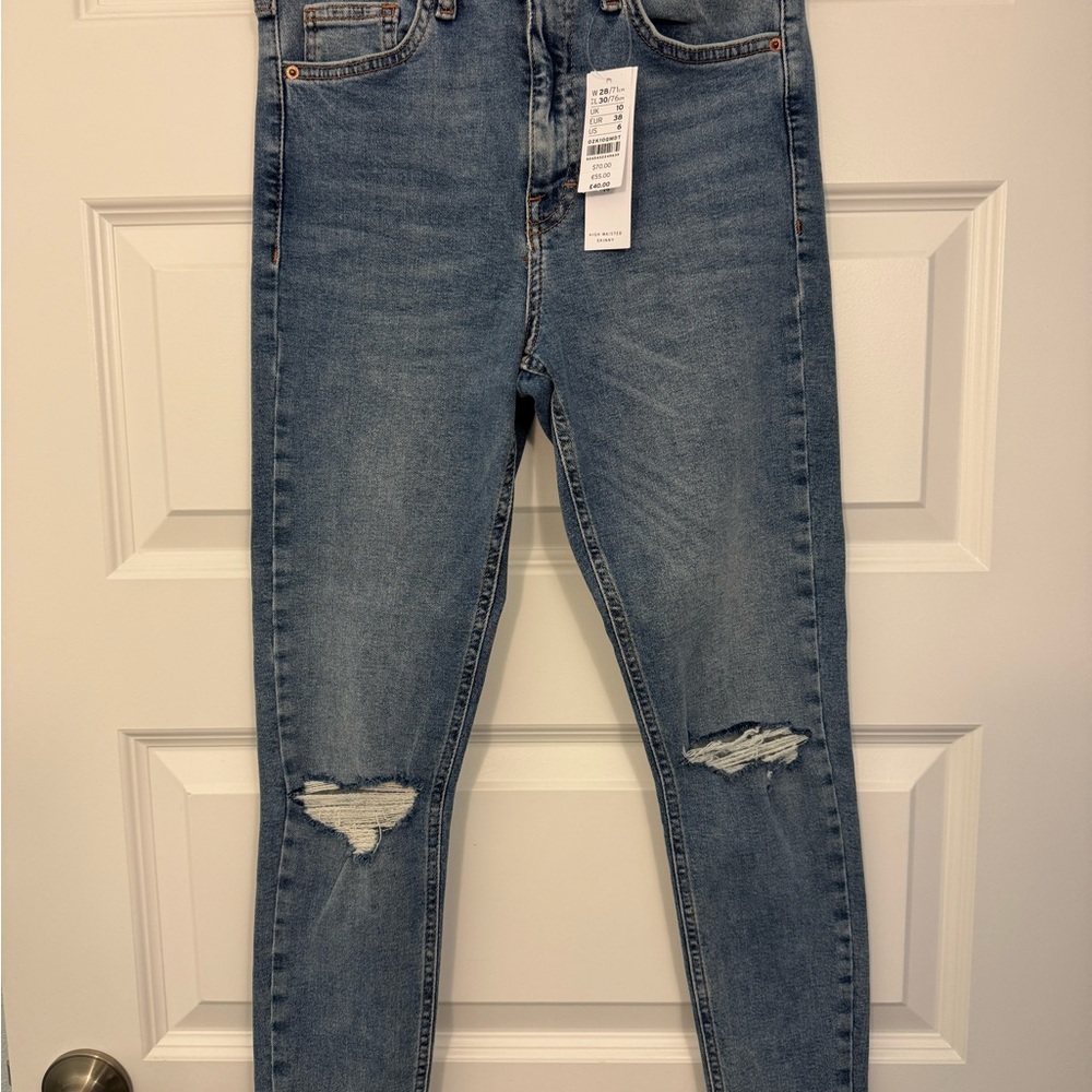Topshop Blue Distressed Skinny Jeans